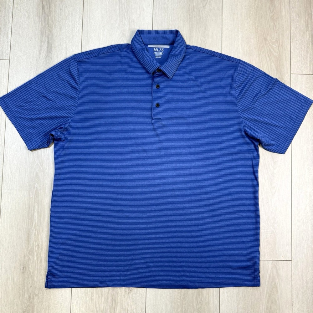 Greg Norman ML75 Golf Polo XXL Blue Stripe‎ PlayDry Shirt 100% Poly Made Lesotho